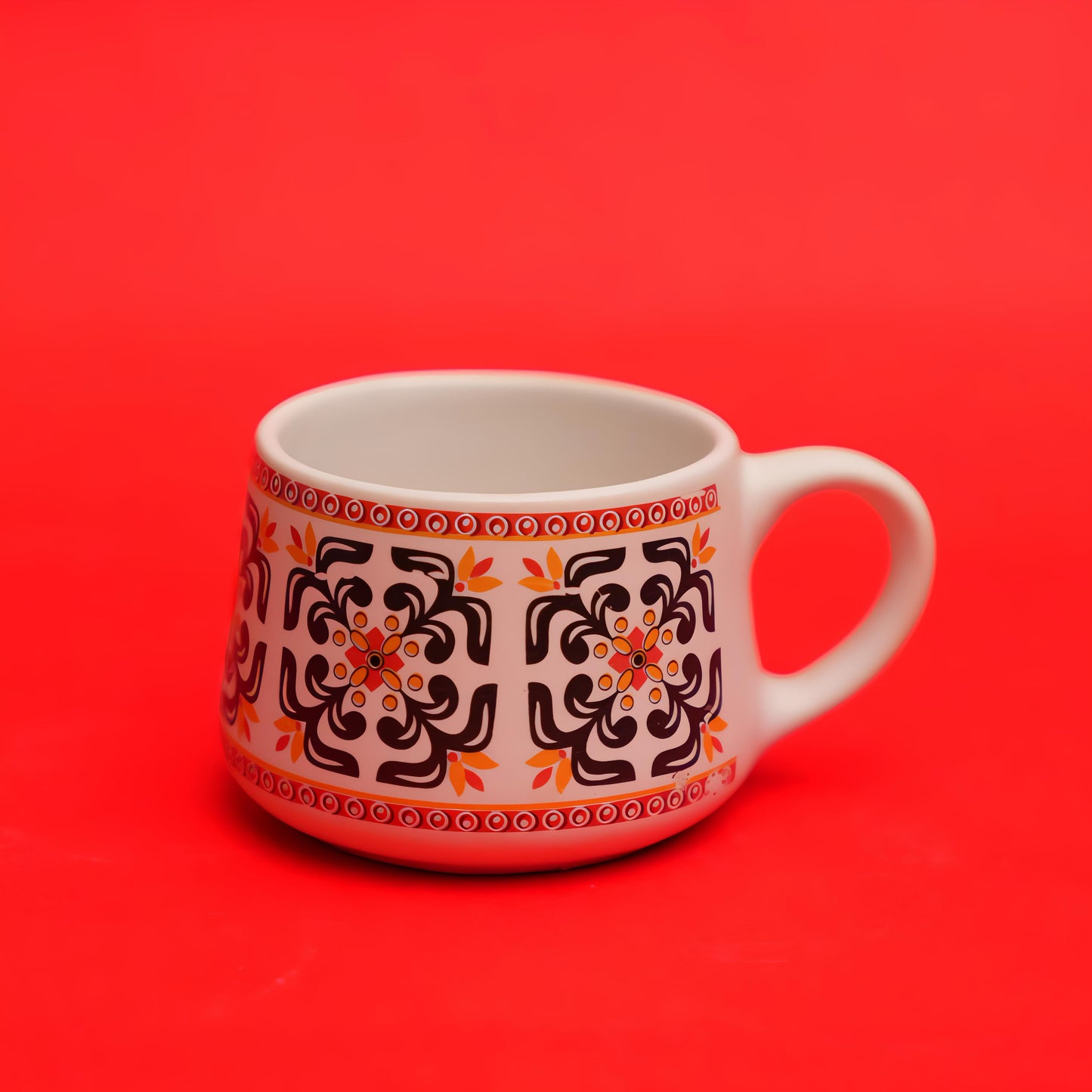 Printed Ceramic Tea Cups – Traditional Folk Design (Set of 6)