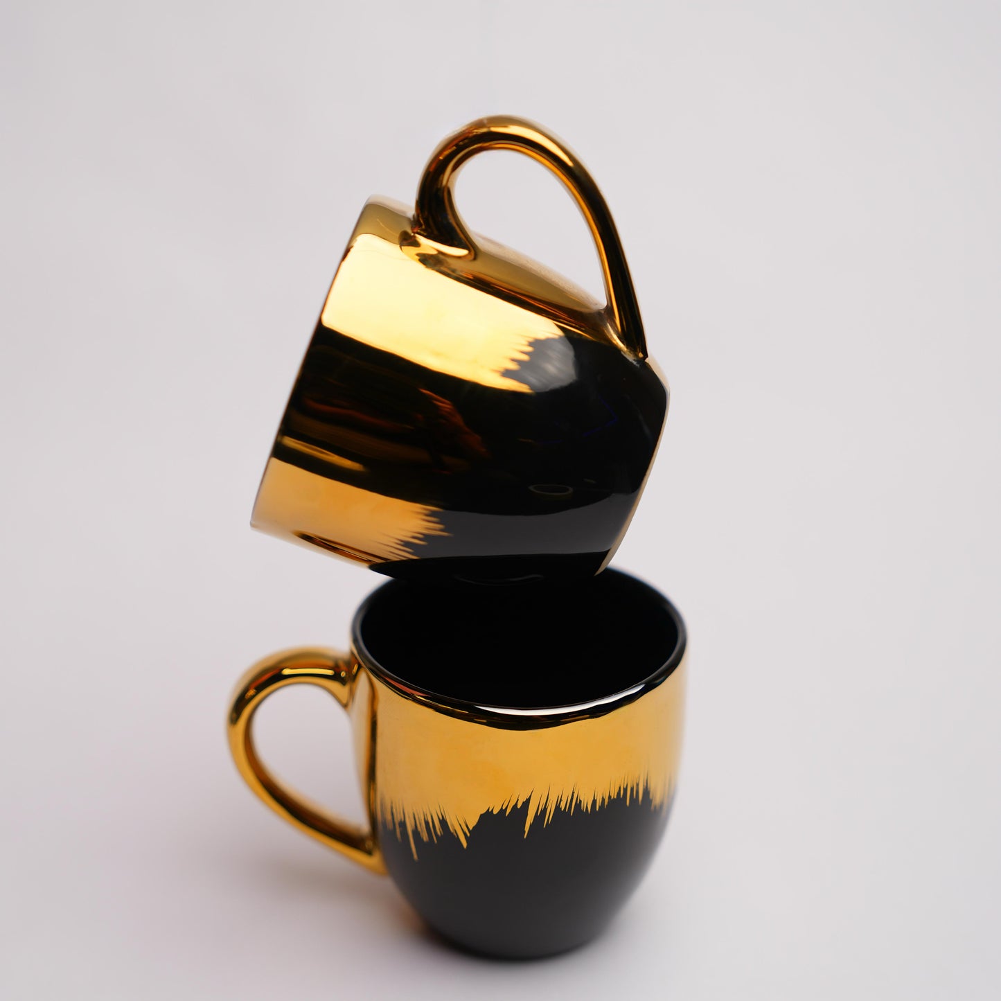 Golden Dusk Ceramic Tea Cup Set – Elegant Black & Gold Finish (6 Pcs)