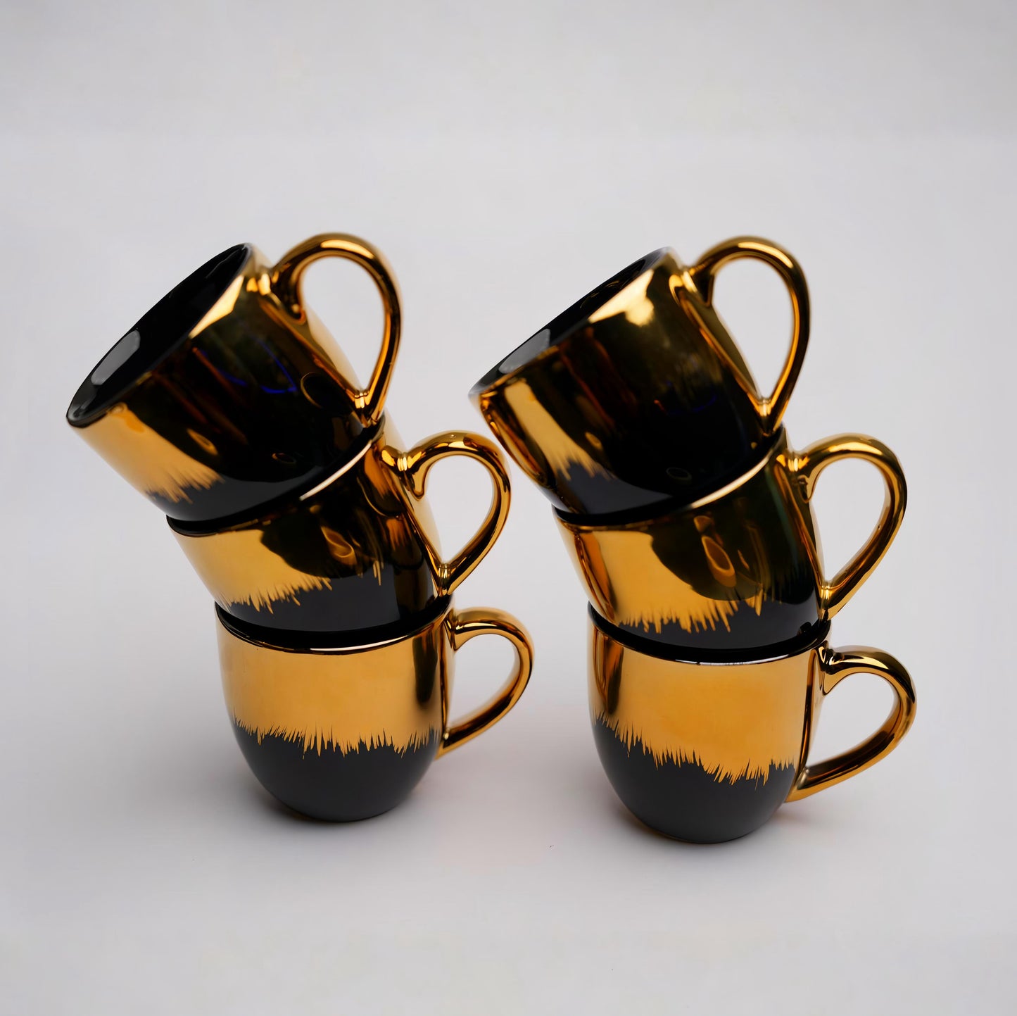 Golden Dusk Ceramic Tea Cup Set – Elegant Black & Gold Finish (6 Pcs)