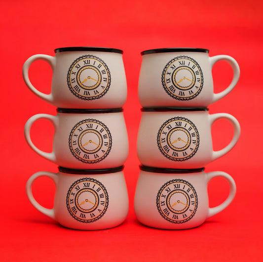 Empire Dial Ceramic Tea Cup Set – Roman Clock Print (6 Pieces)