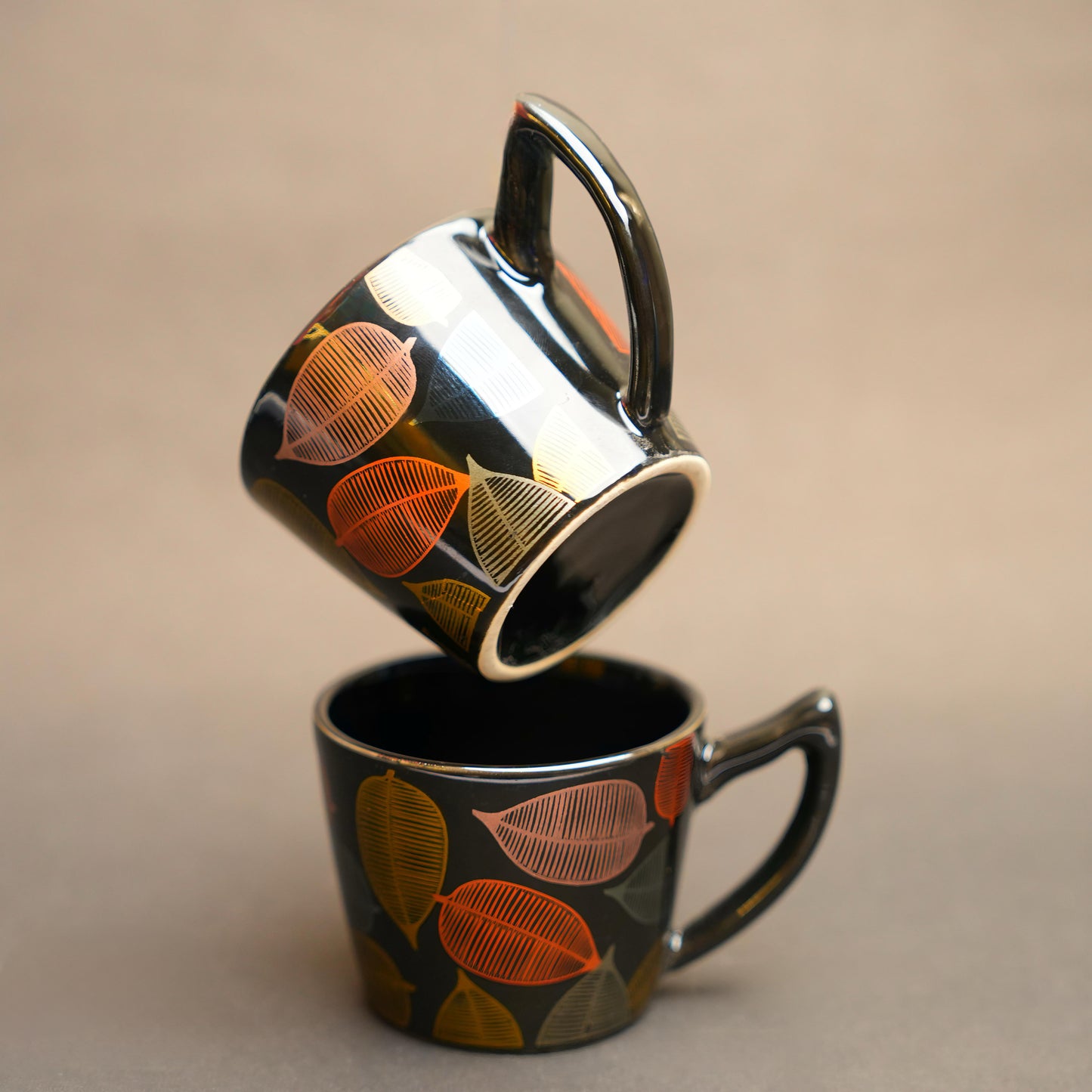 LeafLine Ceramic Tea Cup Set– Leaf Pattern Collection (6 pcs)