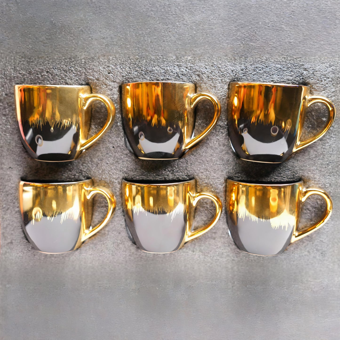 Golden Dusk Ceramic Tea Cup Set – Elegant Black & Gold Finish (6 Pcs)