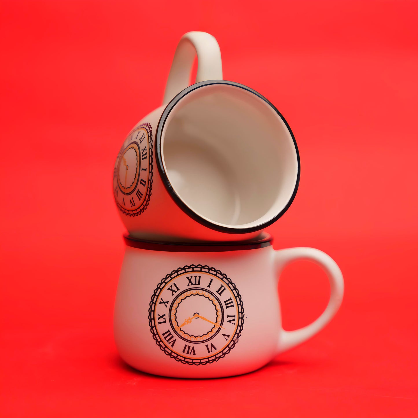 Empire Dial Ceramic Tea Cup Set – Roman Clock Print (6 Pieces)