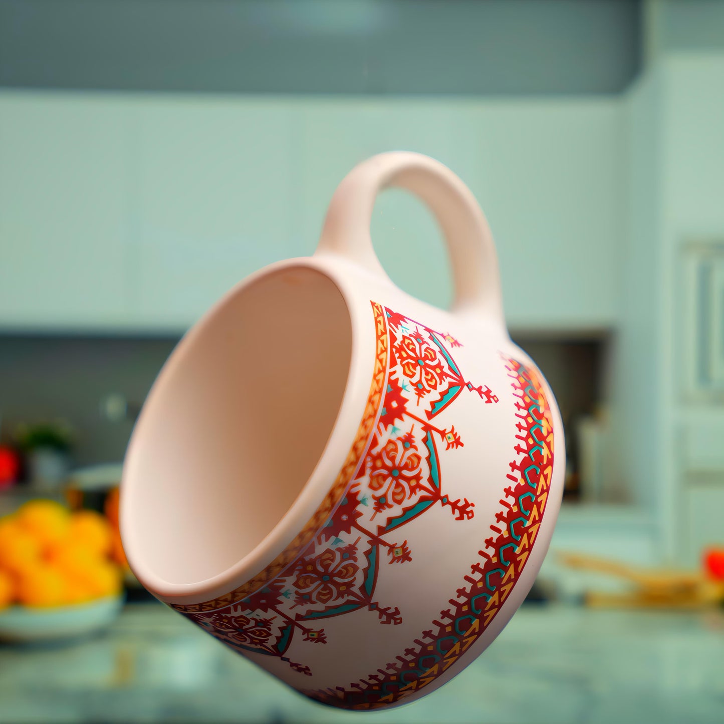 Rural Essence Ceramic Cup Set – Indian Folk Print (6 Pcs)