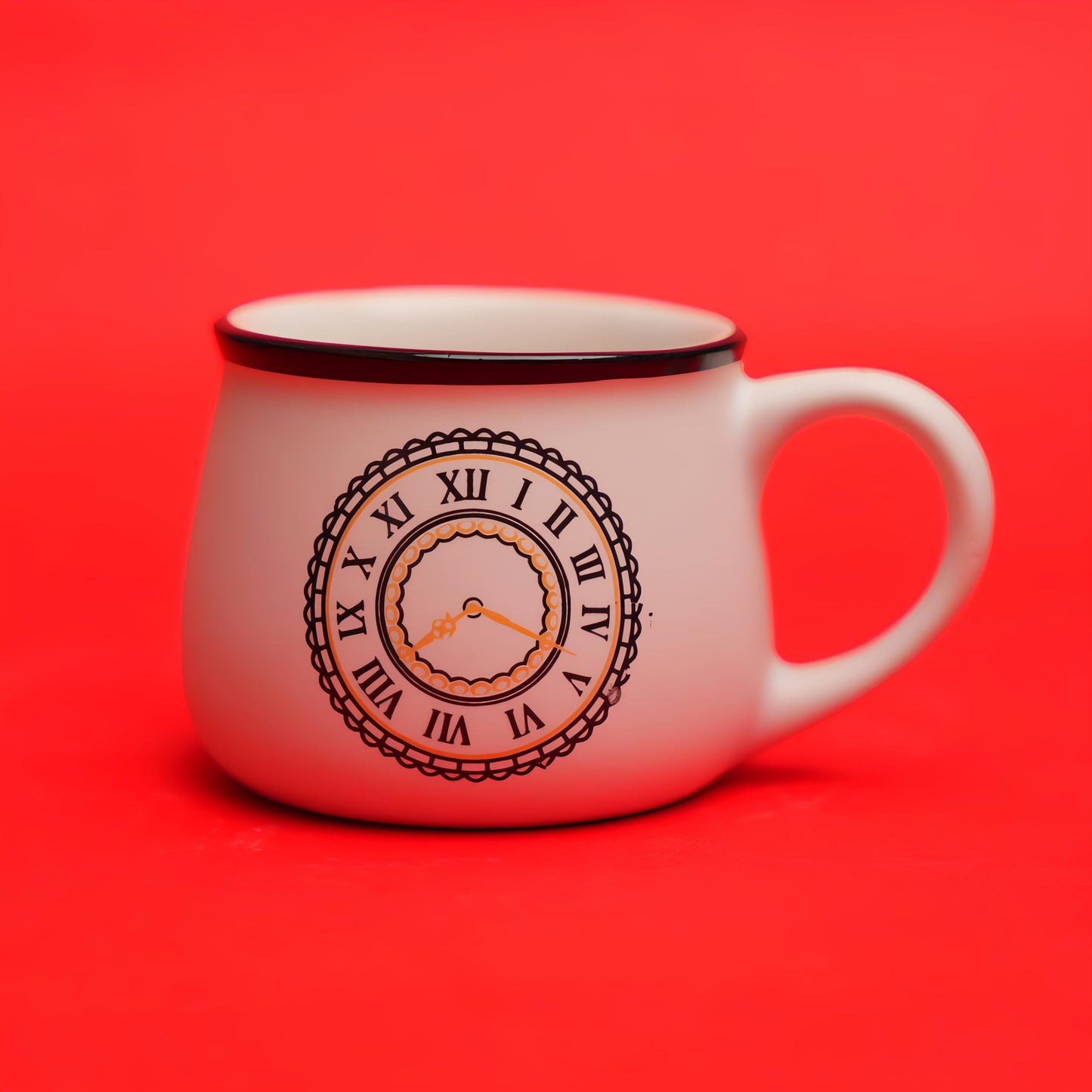 Empire Dial Ceramic Tea Cup Set – Roman Clock Print (6 Pieces)