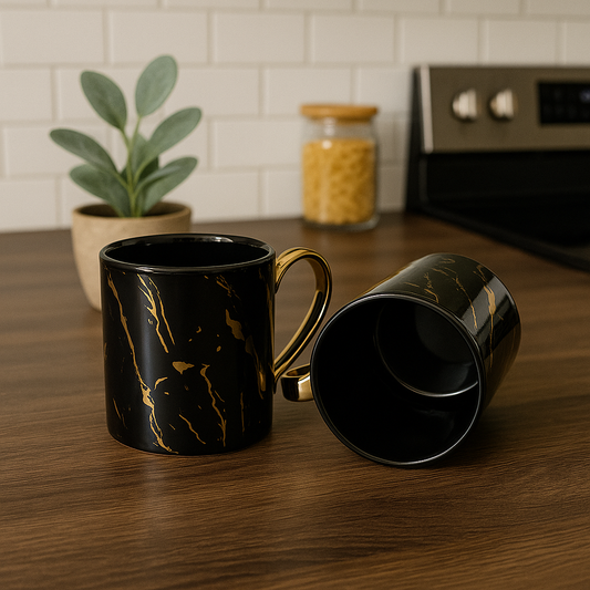 Premium Black Ceramic Coffee Mug – Gold Vein Marble Style