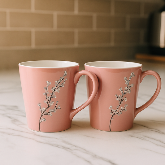 Rose Pink Floral Ceramic Coffee Mug – Glossy Finish