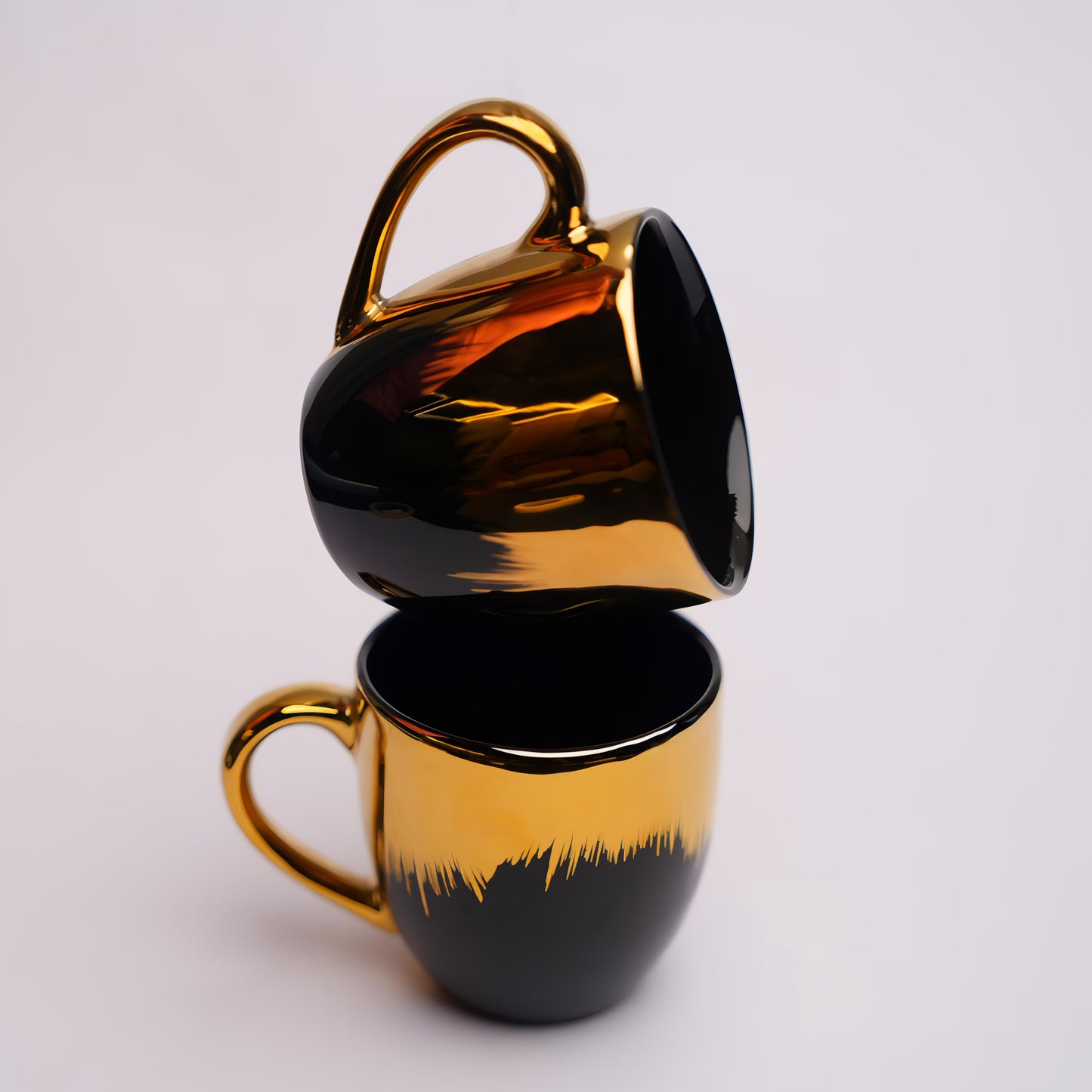 Golden Dusk Ceramic Tea Cup Set – Elegant Black & Gold Finish (6 Pcs)