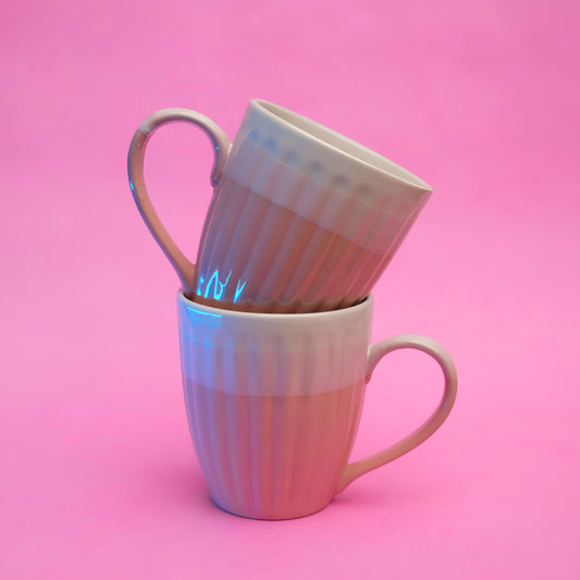 Pastel Pink Ceramic Coffee Mug – Glossy Ribbed Texture
