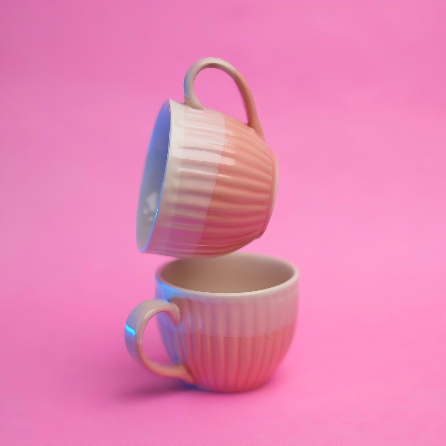 Pastel Pink Ribbed Tea Cup Set – Ceramic Finish (6 pcs)
