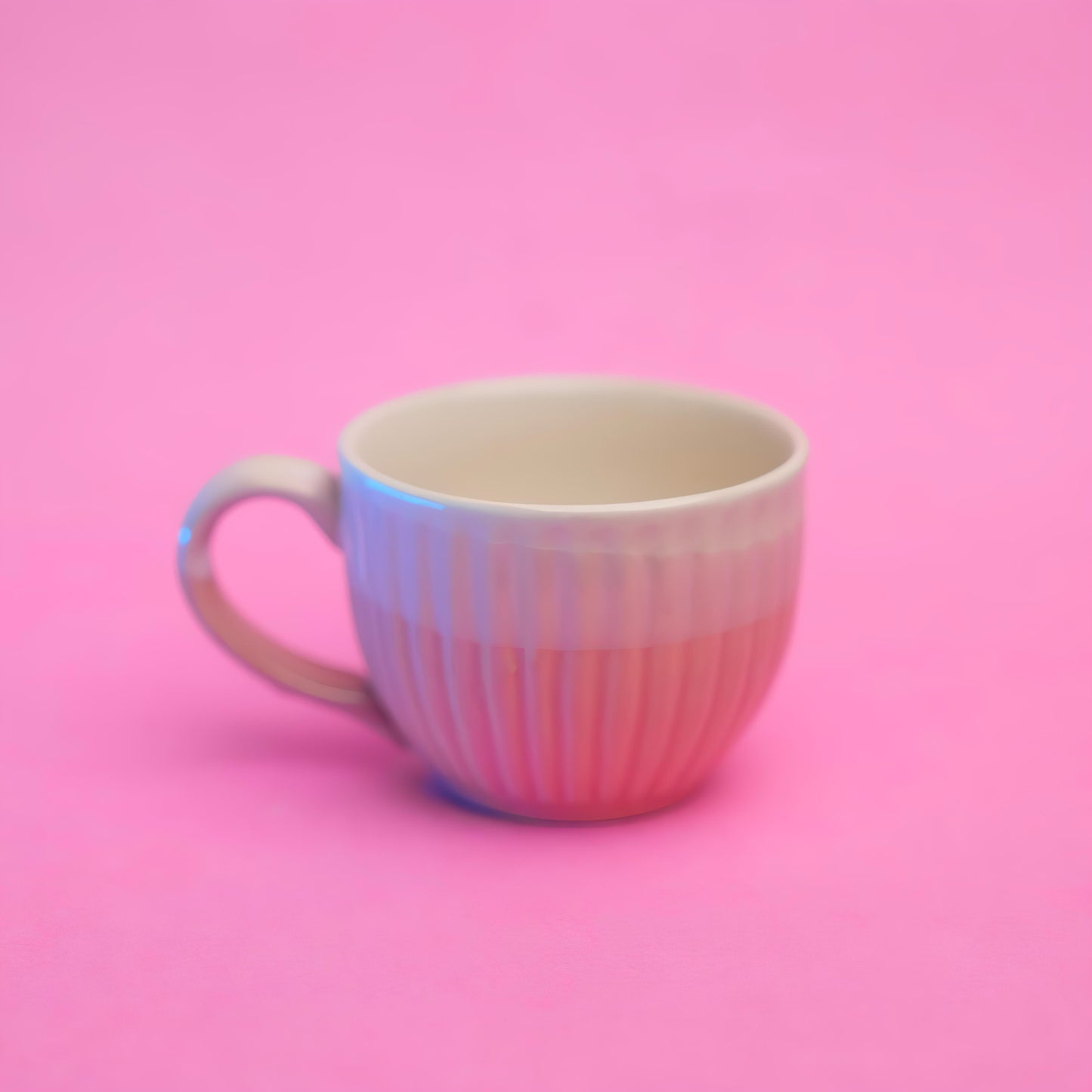 Pastel Pink Ribbed Tea Cup Set – Ceramic Finish (6 pcs)