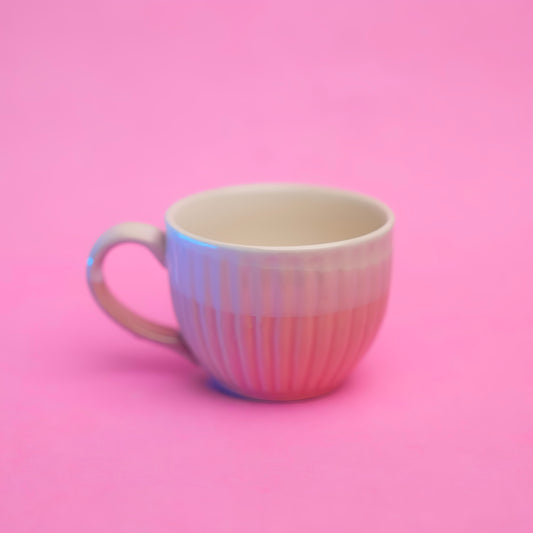 Pastel Pink Ribbed Tea Cup Set – Ceramic Finish (6 pcs)