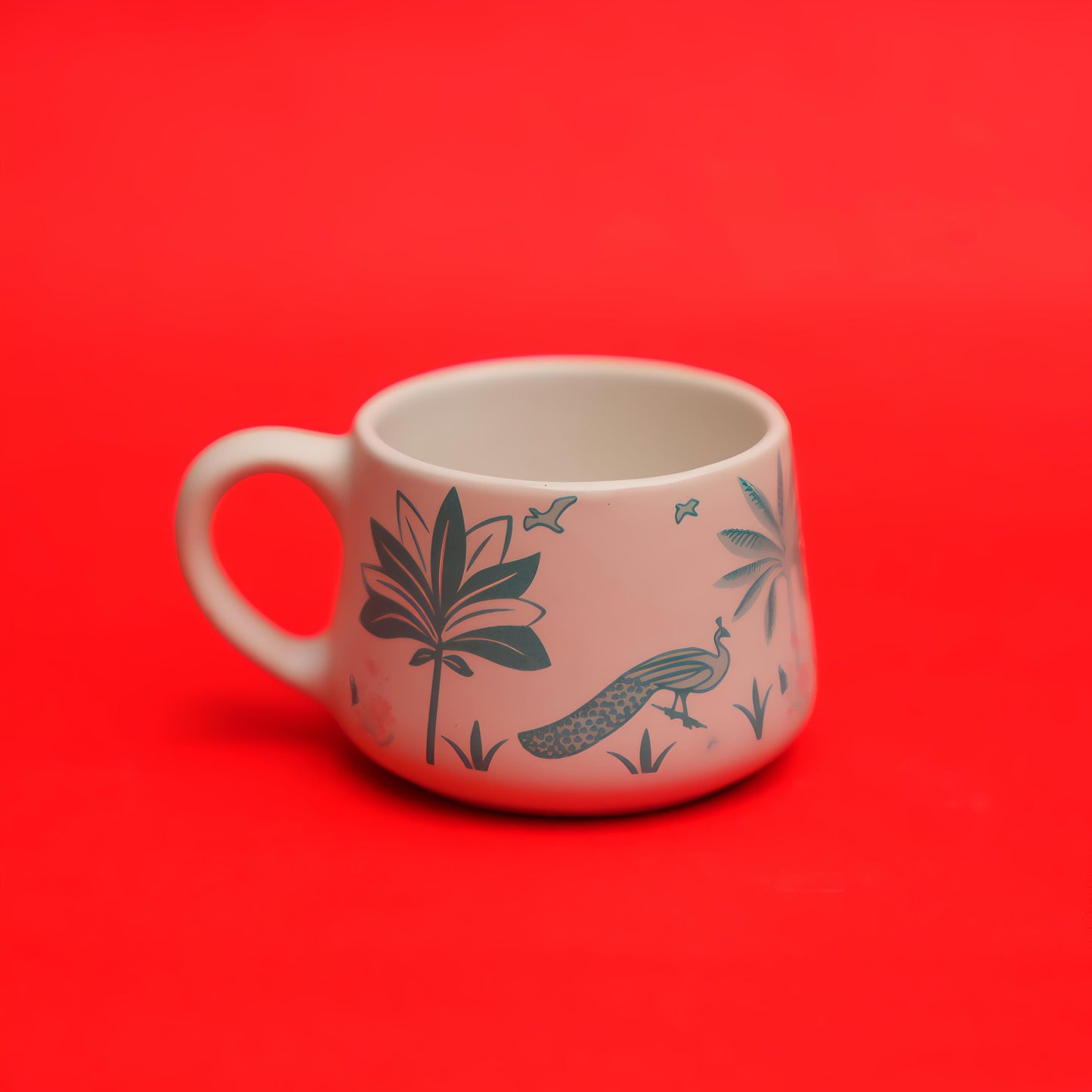 Palms & Peacock Ceramic Tea Cup Set – Nature Inspired (6 Pieces)
