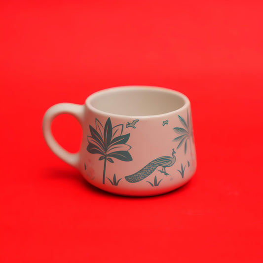 Palms & Peacock Ceramic Tea Cup Set – Nature Inspired (6 Pieces)