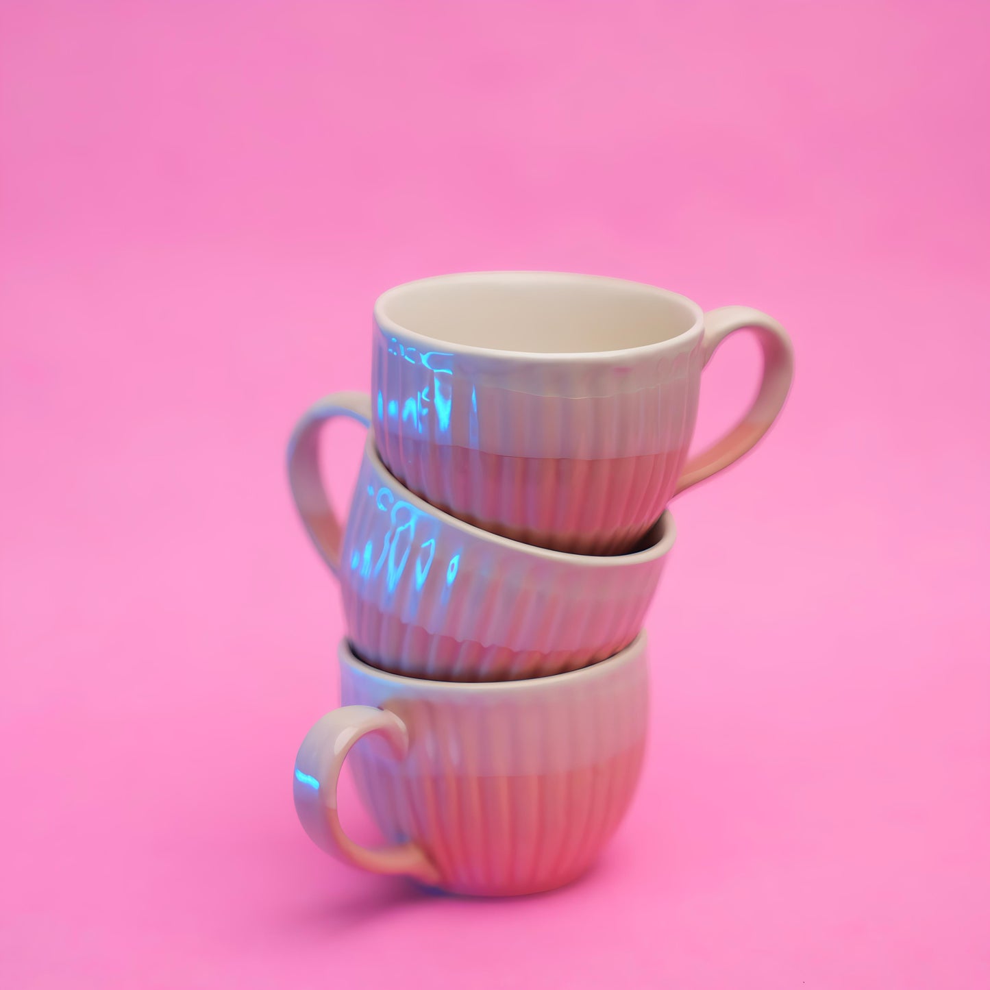 Pastel Pink Ribbed Tea Cup Set – Ceramic Finish (6 pcs)