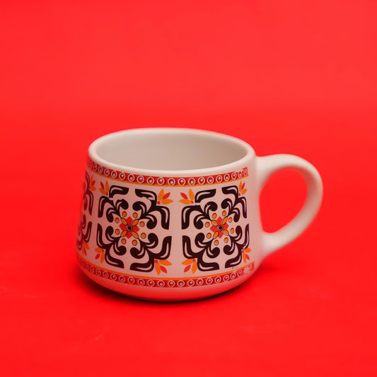 Printed Ceramic Tea Cups – Traditional Folk Design (Set of 6)