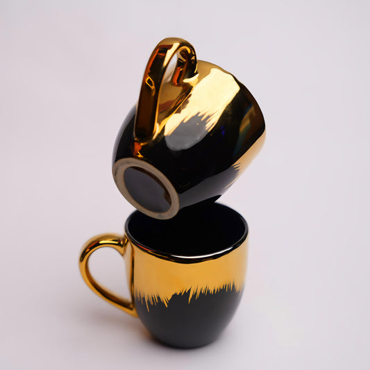 Golden Dusk Ceramic Tea Cup Set – Elegant Black & Gold Finish (6 Pcs)