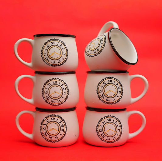 Empire Dial Ceramic Tea Cup Set – Roman Clock Print (6 Pieces)