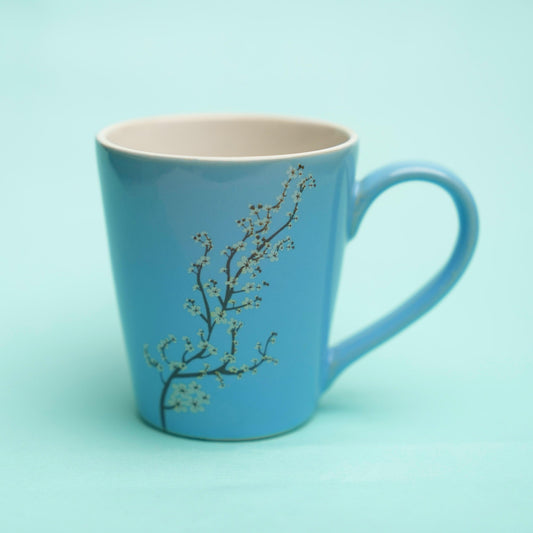 Ocean Blue Floral Ceramic Coffee Mug – Glossy Design