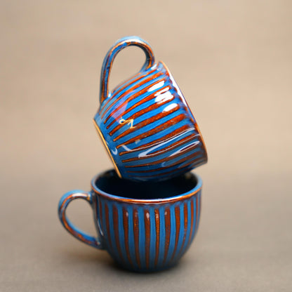 Artisan Stripe Ceramic Tea Cup Set – Handcrafted Look (Pack of 6)
