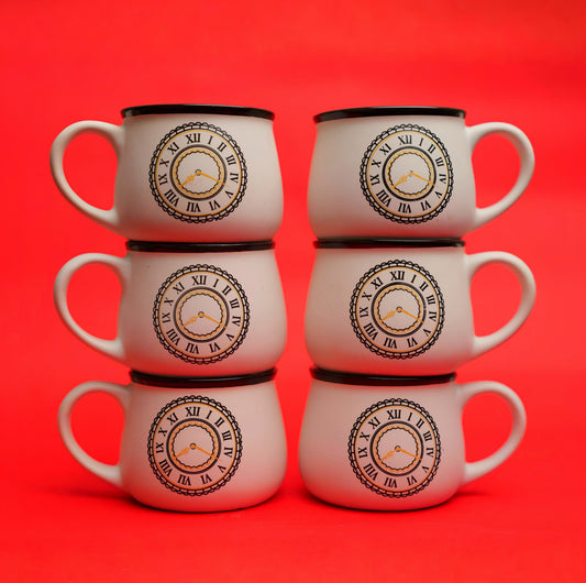 Empire Dial Ceramic Tea Cup Set – Roman Clock Print (6 Pieces)