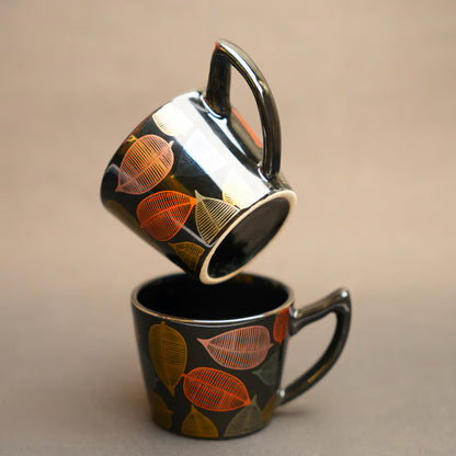 LeafLine Ceramic Tea Cup Set– Leaf Pattern Collection (6 pcs)