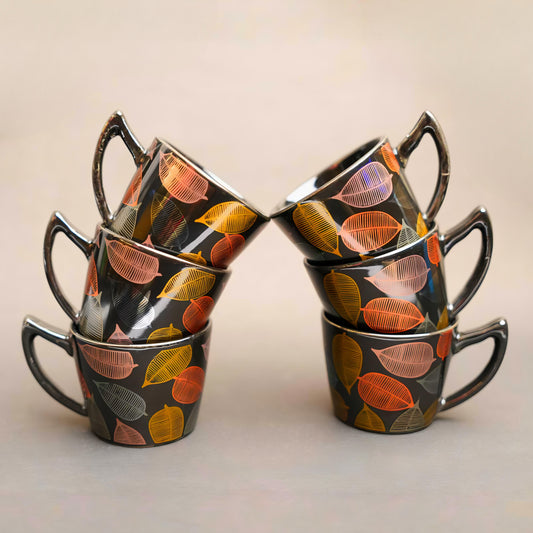 LeafLine Ceramic Tea Cup Set– Leaf Pattern Collection (6 pcs)