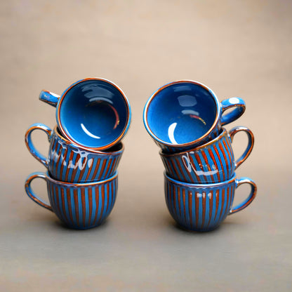 Artisan Stripe Ceramic Tea Cup Set – Handcrafted Look (Pack of 6)