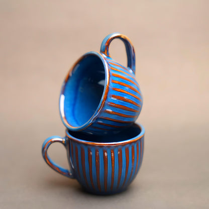 Artisan Stripe Ceramic Tea Cup Set – Handcrafted Look (Pack of 6)