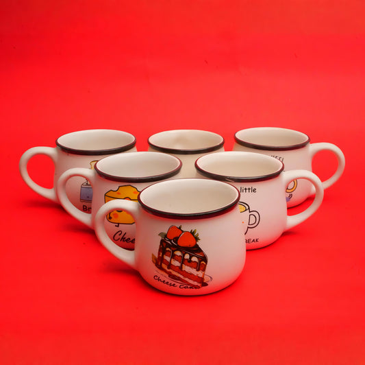 Breakfast Mood Ceramic Cup Set – Fun Foodie Design (6 pcs)