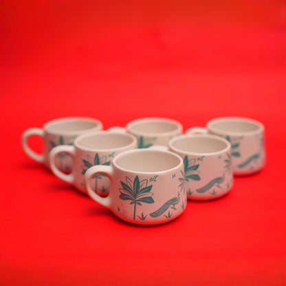 Palms & Peacock Ceramic Tea Cup Set – Nature Inspired (6 Pieces)