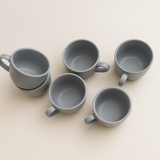 Ocean Mist Ceramic Tea Cup Set – Sleek Matte Design (6 Pcs)