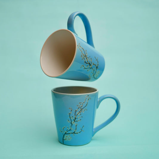Ocean Blue Floral Ceramic Coffee Mug – Glossy Design