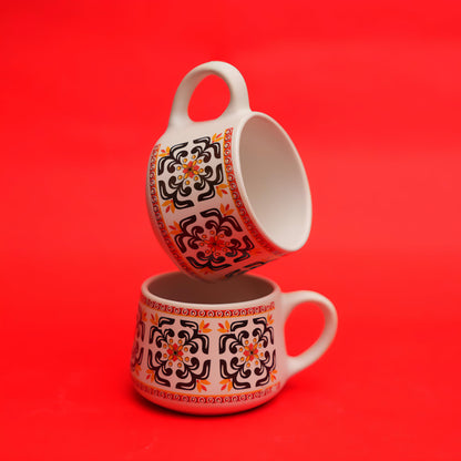 Printed Ceramic Tea Cups – Traditional Folk Design (Set of 6)