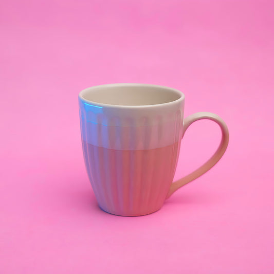 Pastel Pink Ceramic Coffee Mug – Glossy Ribbed Texture