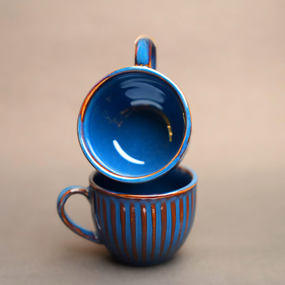 Artisan Stripe Ceramic Tea Cup Set – Handcrafted Look (Pack of 6)