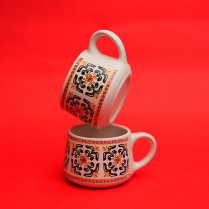 Printed Ceramic Tea Cups – Traditional Folk Design (Set of 6)