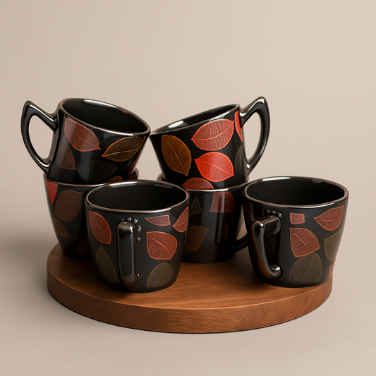 LeafLine Ceramic Tea Cup Set– Leaf Pattern Collection (6 pcs)