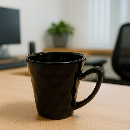 Midnight Facet Ceramic Coffee Mug – Glossy Geometric Finish