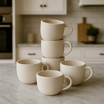 Neutral White Ceramic Tea Cup Set – Stylish Everyday Use (6 Pcs)