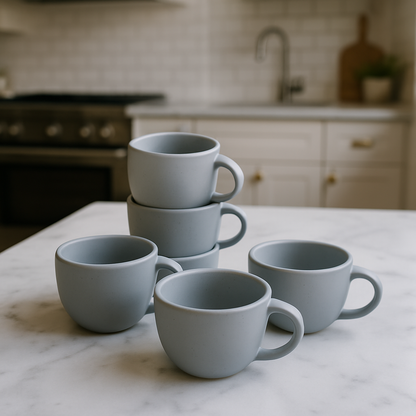 Ocean Mist Ceramic Tea Cup Set – Sleek Matte Design (6 Pcs)