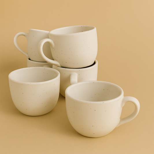 Neutral White Ceramic Tea Cup Set – Stylish Everyday Use (6 Pcs)