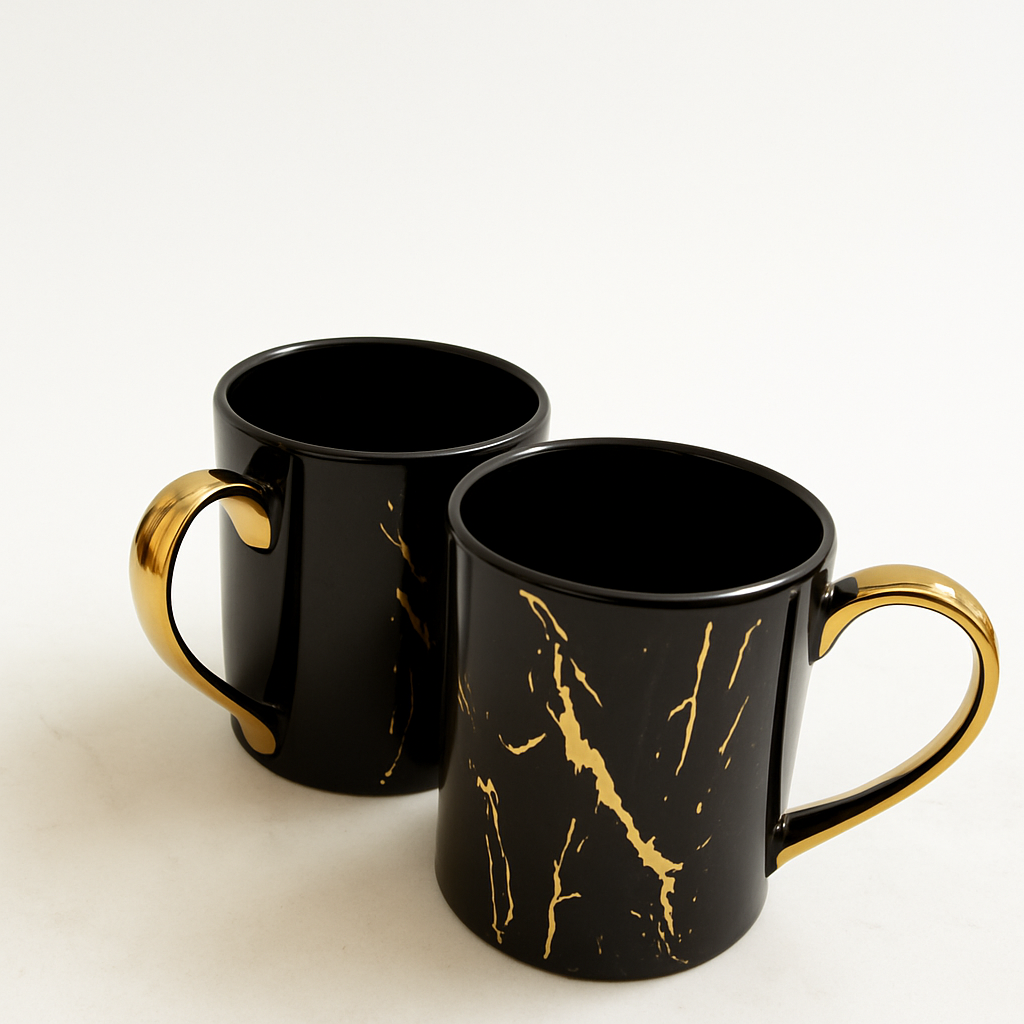 Premium Black Ceramic Coffee Mug – Gold Vein Marble Style