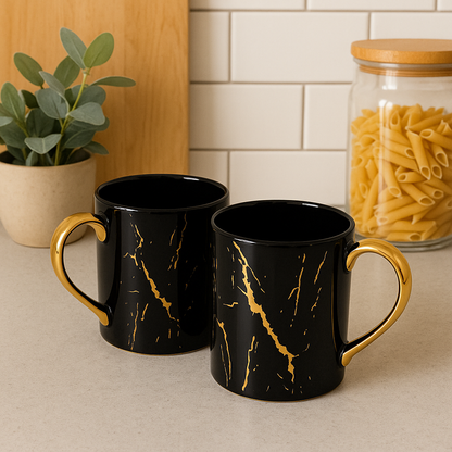Premium Black Ceramic Coffee Mug – Gold Vein Marble Style