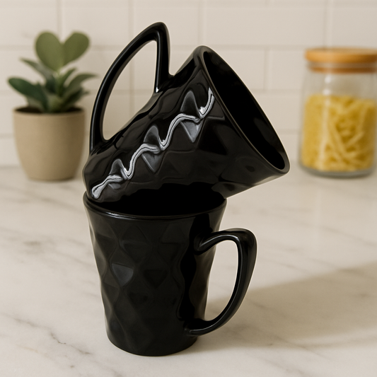 Midnight Facet Ceramic Coffee Mug – Glossy Geometric Finish