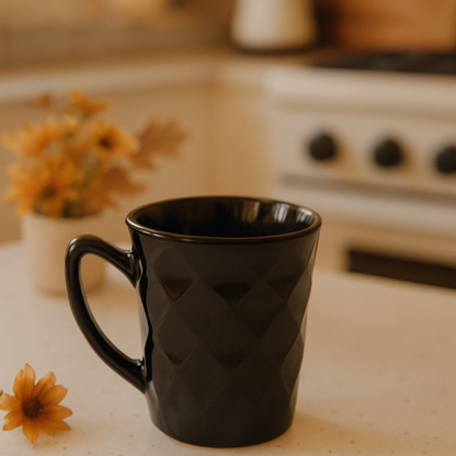 Midnight Facet Ceramic Coffee Mug – Glossy Geometric Finish