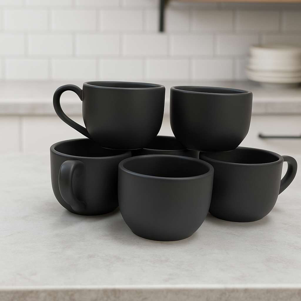 Matte Black Ceramic Tea Cup – Smooth Matte Texture (6 Pcs)