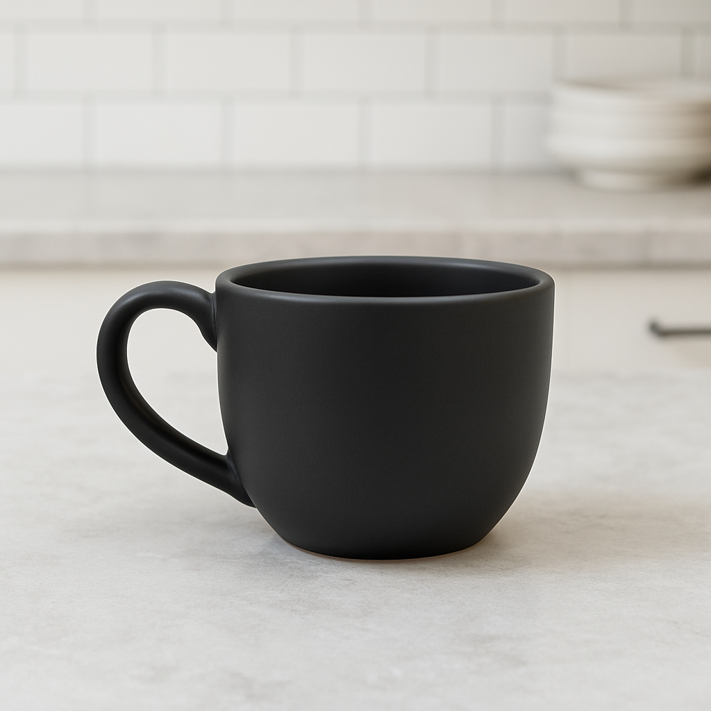 Matte Black Ceramic Tea Cup – Smooth Matte Texture (6 Pcs)