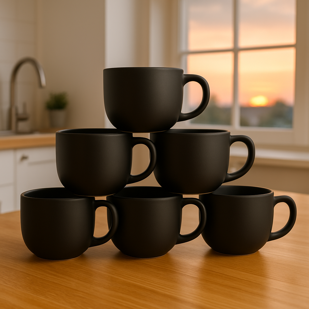 Matte Black Ceramic Tea Cup – Smooth Matte Texture (6 Pcs)