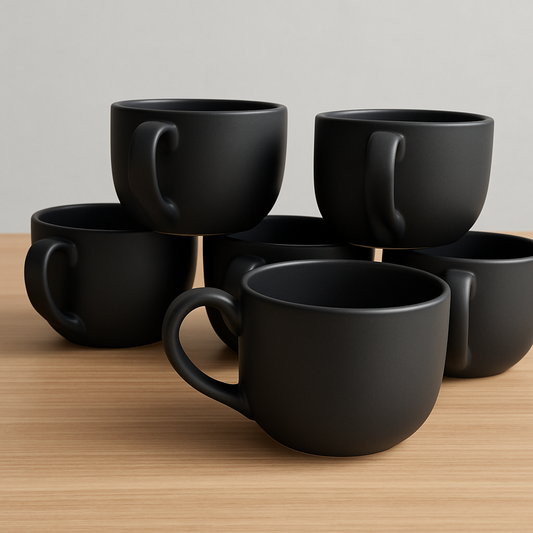 Matte Black Ceramic Tea Cup – Smooth Matte Texture (6 Pcs)